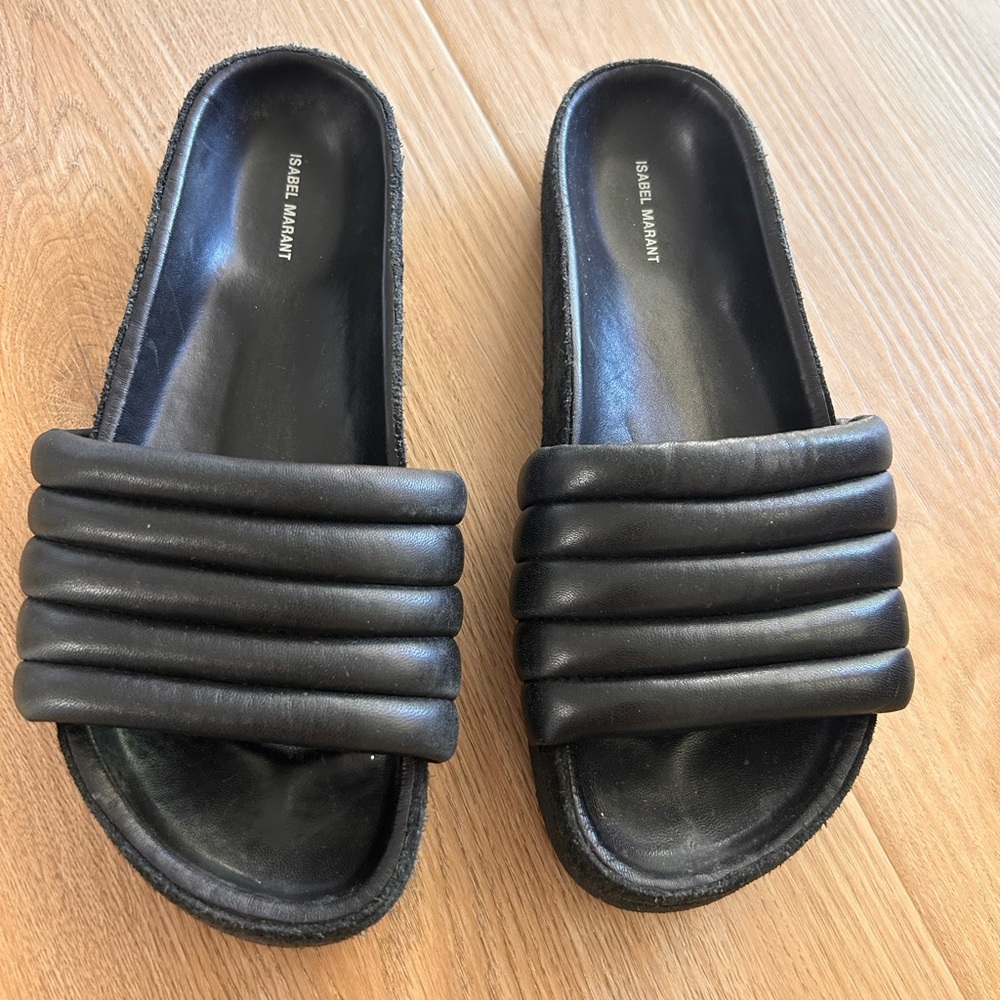 Isabel Marant Black Hellea Quilted-Leather Slide Sandals - Women’s EU Size 36 - Picture 3 of 9